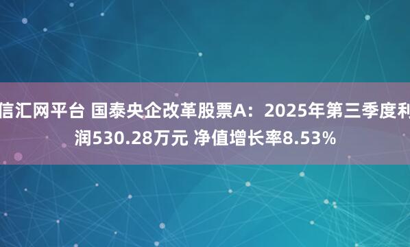信汇网平台 国泰央企改革股票A：2025年第三季度利润530.28万元 净值增长率8.53%