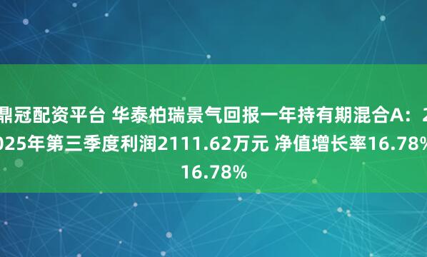 鼎冠配资平台 华泰柏瑞景气回报一年持有期混合A：2025年第三季度利润2111.62万元 净值增长率16.78%